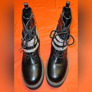 Cape Robbin Vania Black Combat Boot w/Diamond Studded Stacked Ankle  sz7  E.U.C.